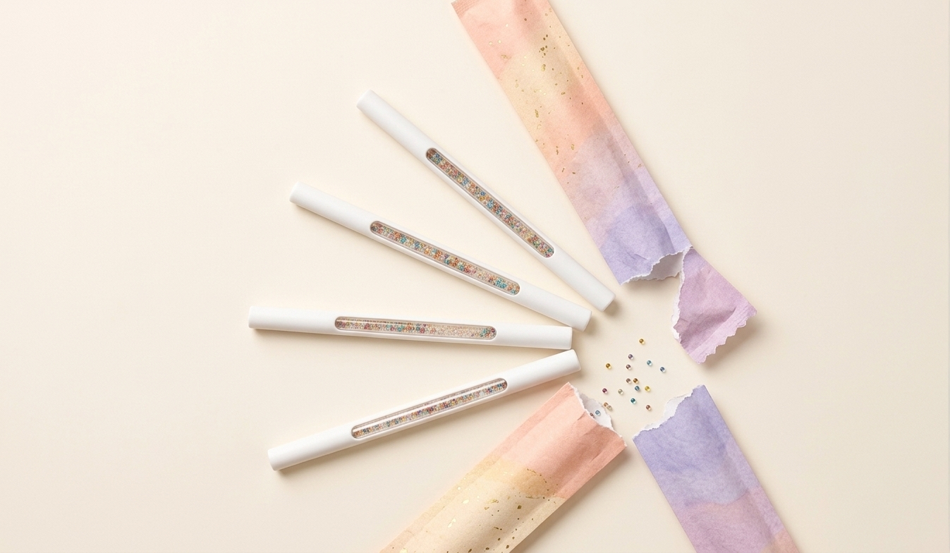 HydroSip electrolyte straws fanned out with colourful beads